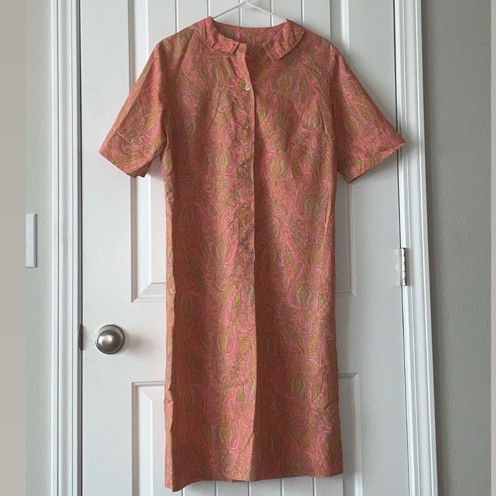 70's Vintage Floral Paisley Straight Midi Dress